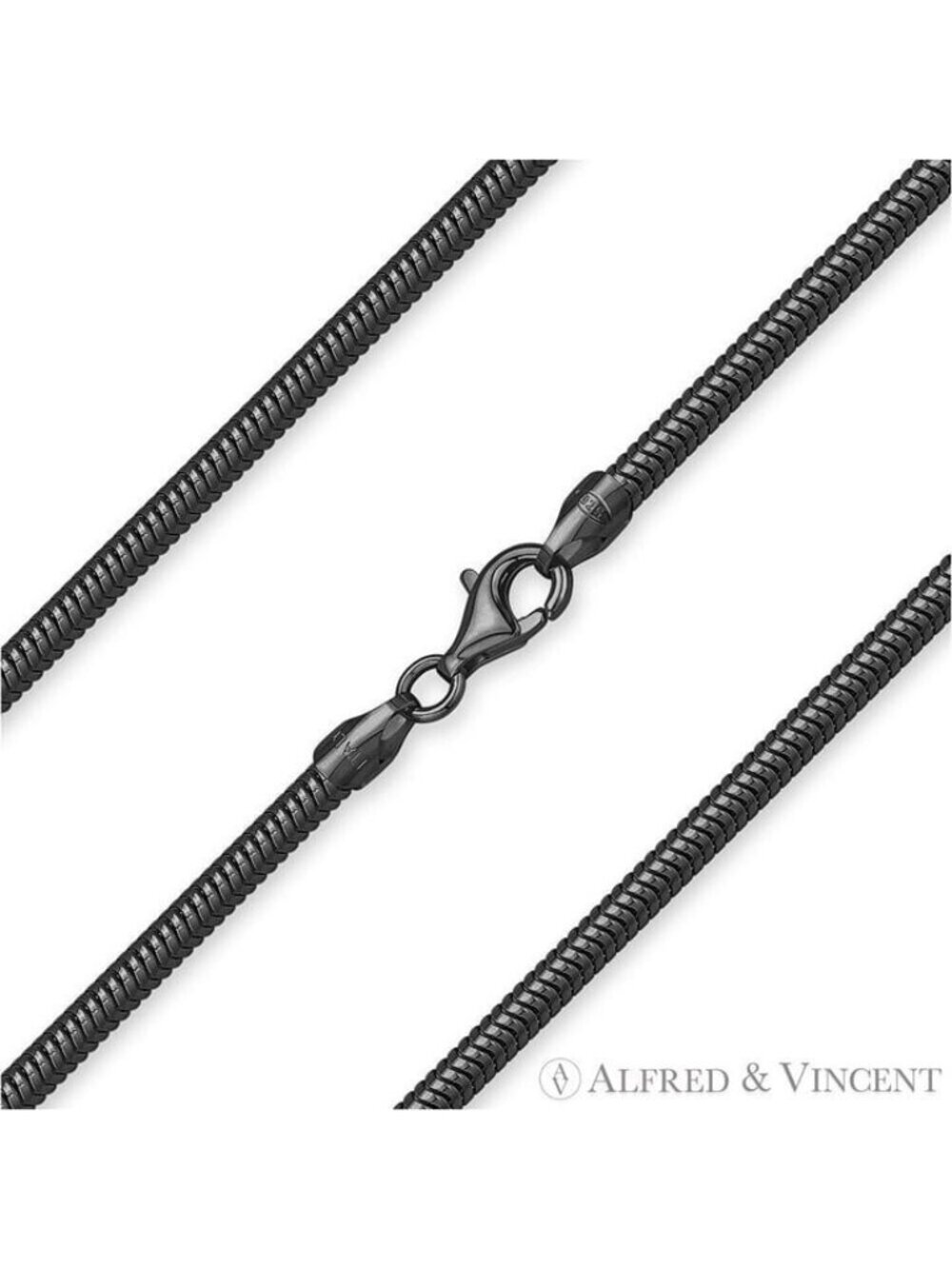 1.6mm Flexible Snake Link Chain 925 Sterling Silver w/ Black Rhodium Necklace 20